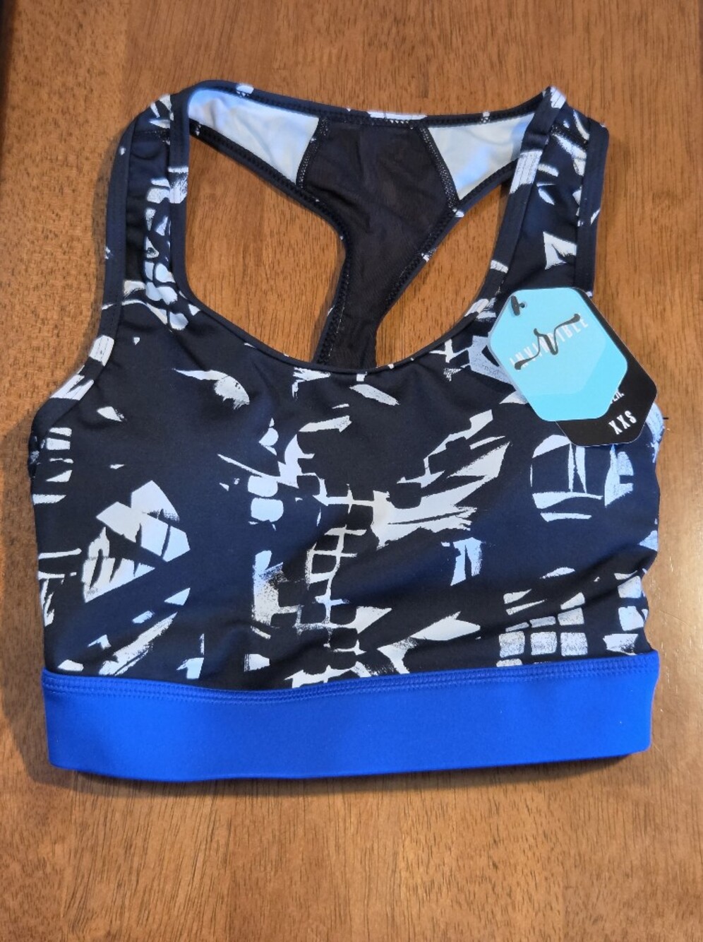 LuLaRoe Rise Invincible Black & Blue Abstract Racerback Bra New